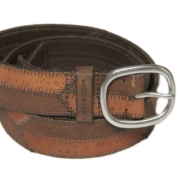Lucky Brand Patterned Leather Belt Brown and Orange Tones Women\'s Size Small